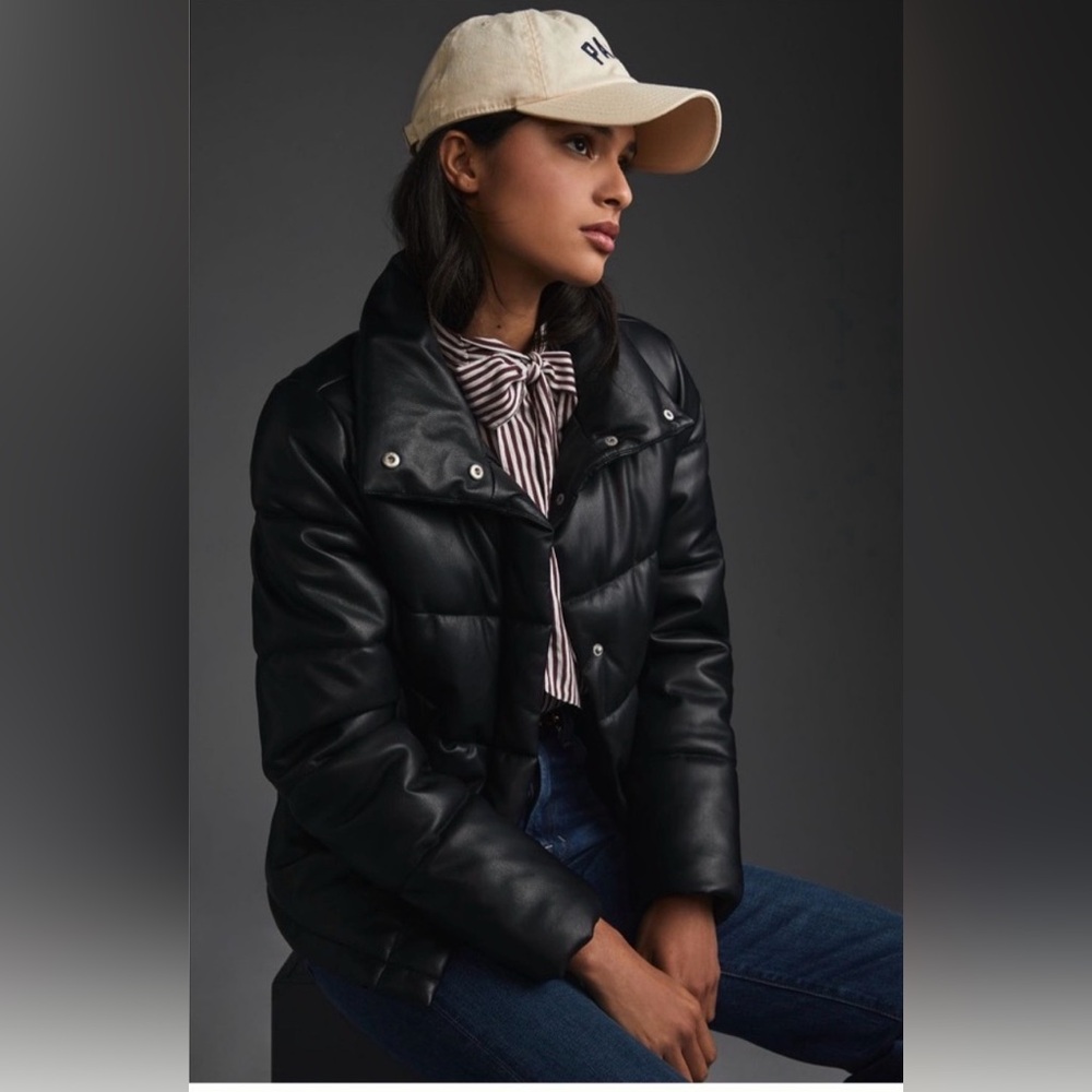 Avec Les Filles Faux Leather Puffer -BLACK